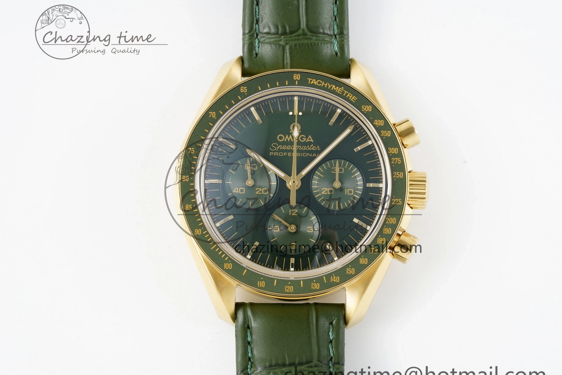 0512 Speedmaster Moonwatch in Moonshine Gold YG RMF Best Edition Green Dial on Green Leather Strap Manual Chrono EasyCare 7832